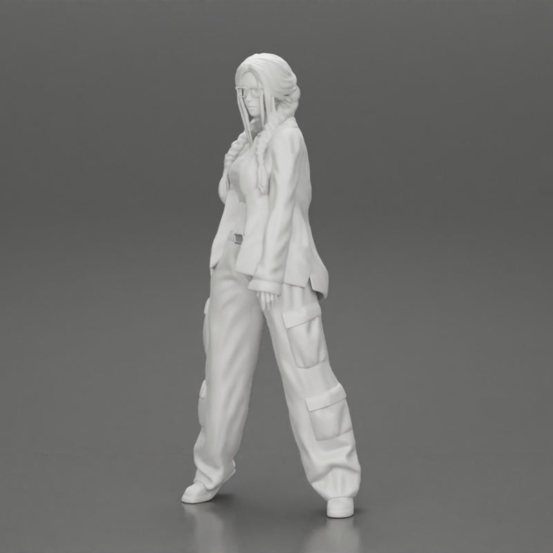 gangster homies lowrider girl posing in long open shirt with long pigtail - Only-Games