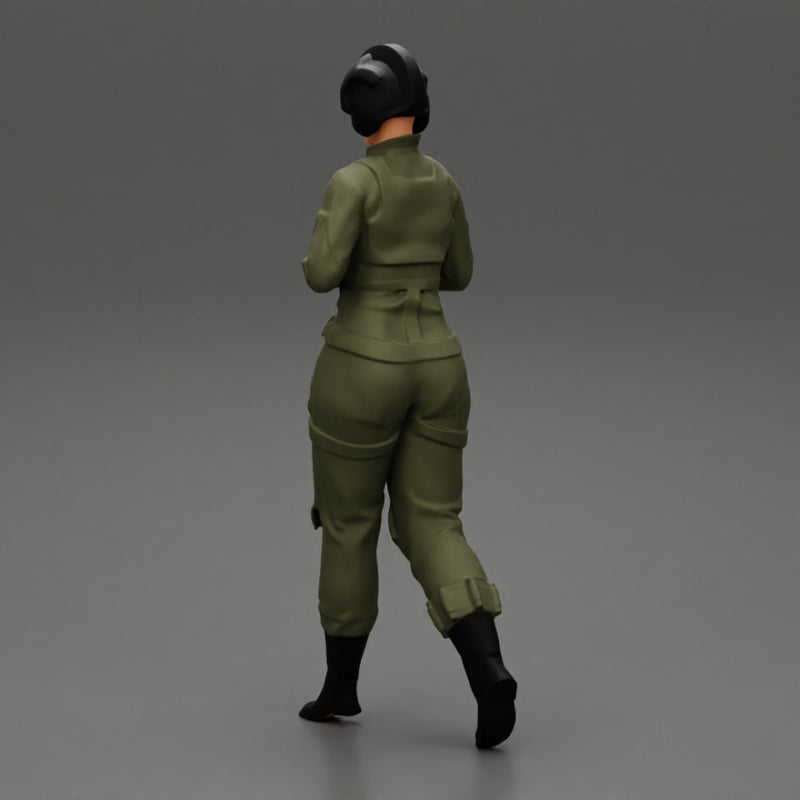 woman fighter pilot walking in helmet