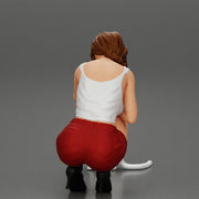 Beautiful girl Sit Near Her Cat - Only-Games