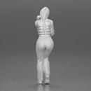 beautiful woman in a leather jacket sitting using a phone - Only-Games