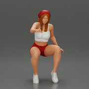 girl sitting in shorts and a scarf hair wants to grab something - Only-Games