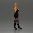 Stylish woman in black dress fishnet tights and boots - Only-Games