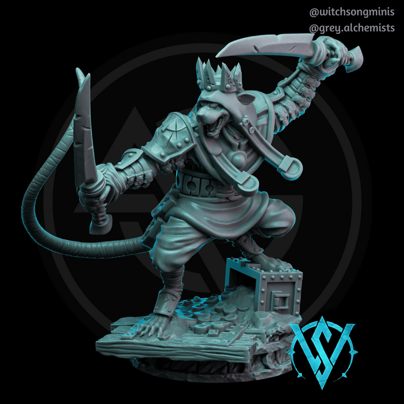 The Rat King Set - Wererat in Two Poses - Fantasy Humanoid Fighter - Resin Miniature in 32mm - DnD Monsters - Only-Games