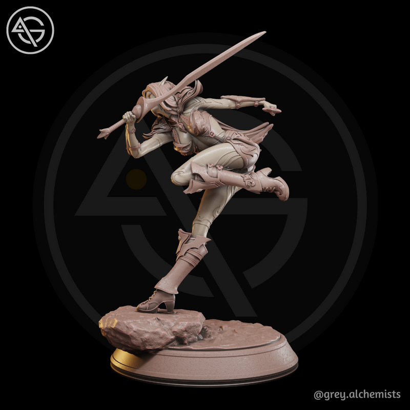 Rina the Drow Demon Hunter, Attack Pose 2 - Fantasy Resin Miniature in 75mm - DnD