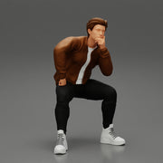 man in leather jacket sitting in thinking pose - Only-Games