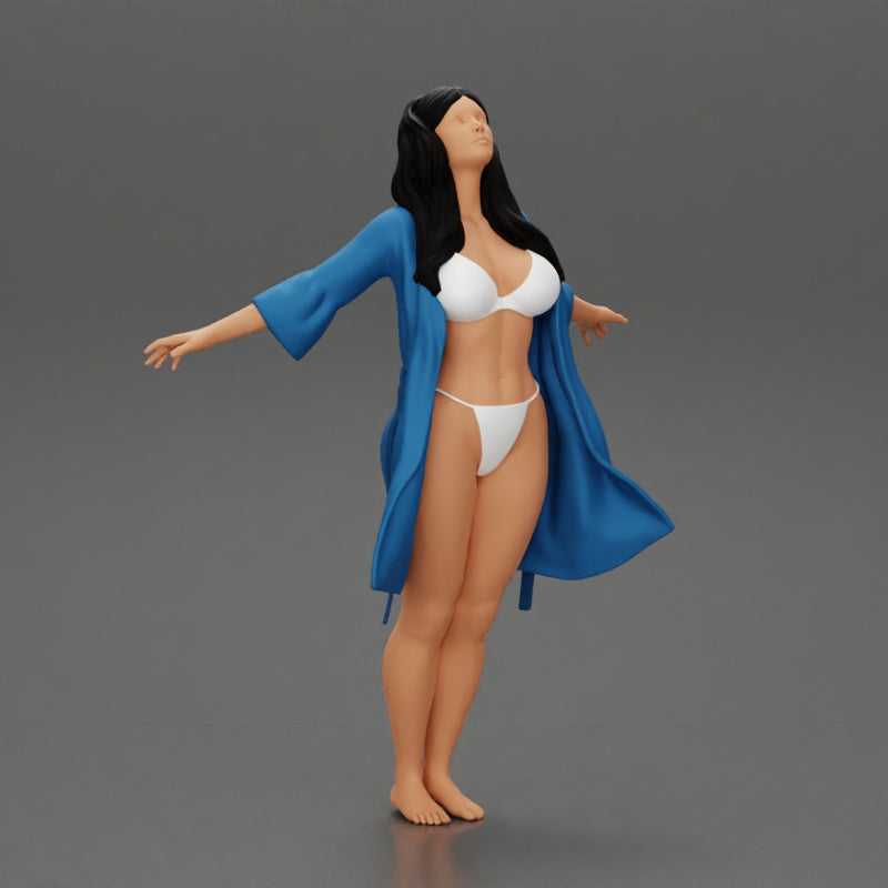 Sexy woman in Bikini and night robe opening Arms To the Sky - Only-Games