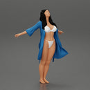 Sexy woman in Bikini and night robe opening Arms To the Sky - Only-Games