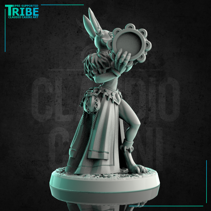 (0211) Female Rabbitfolk bard gypsy with tambourine - Only-Games