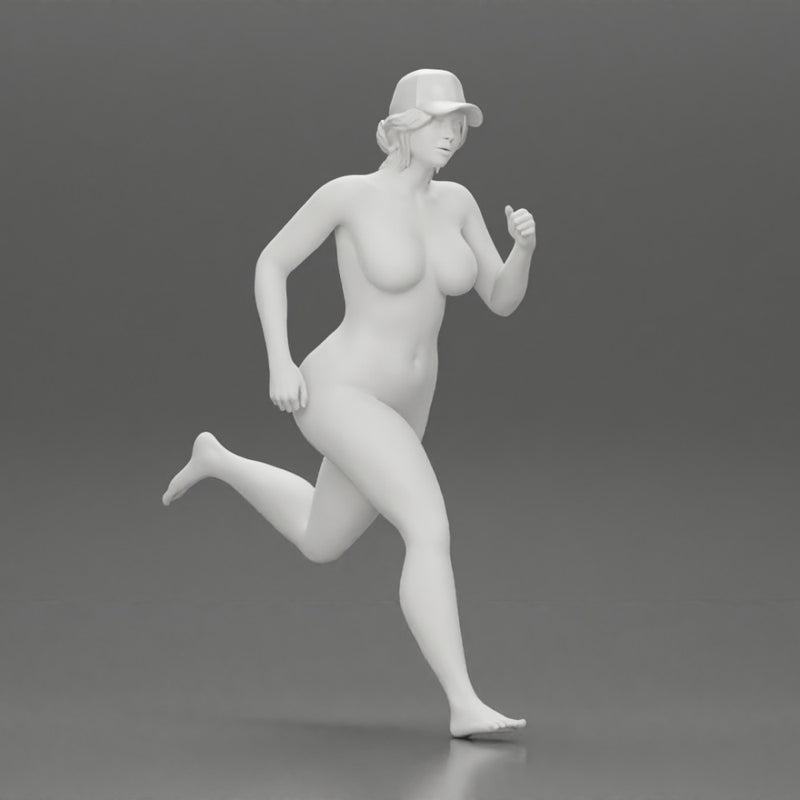 Naked woman running in cap