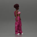 A hip-hop black girl in a bra and mini backpack wtih curly hair - Only-Games