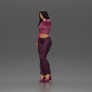 Elegant woman in purple outfit with crop top and heels - Only-Games