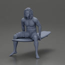 Long-Haired Surfer Sitting on a Surfboard in Calm Ocean Waters, Waiting for the Waves - Only-Games