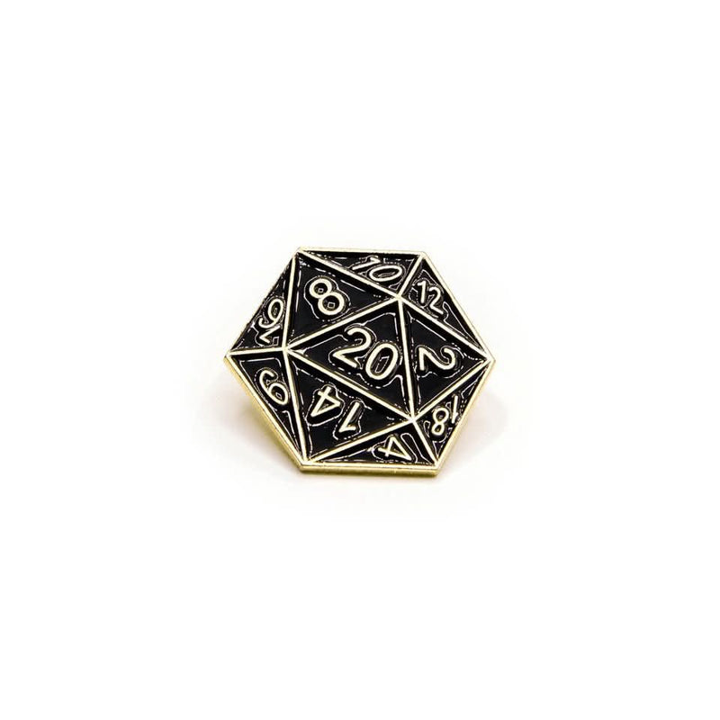 D20 Pin Badge | Black & Gold - Only-Games