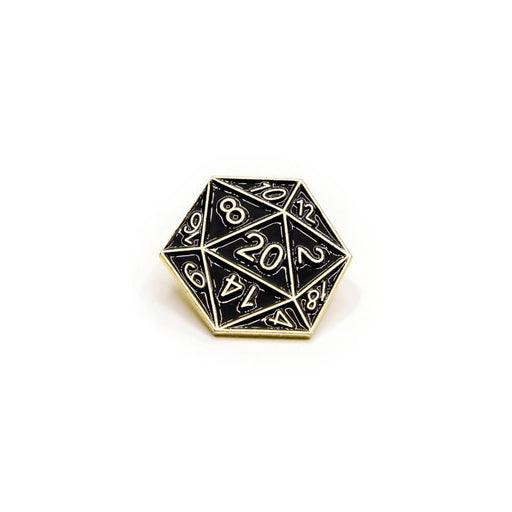 D20 Pin Badge | Black & Gold - Only-Games