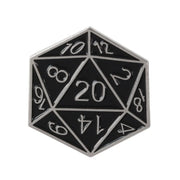 D20 Pin Badge | Black & Silver - Only-Games
