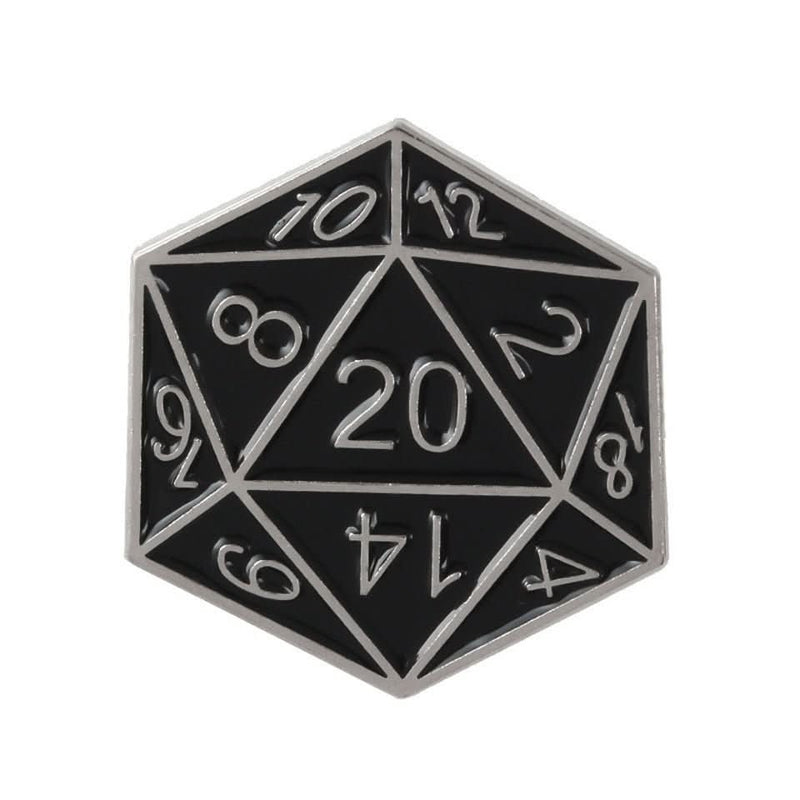 D20 Pin Badge | Black & Silver - Only-Games