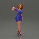 Elegant pose in vibrant blue dress with matching high heels - Only-Games