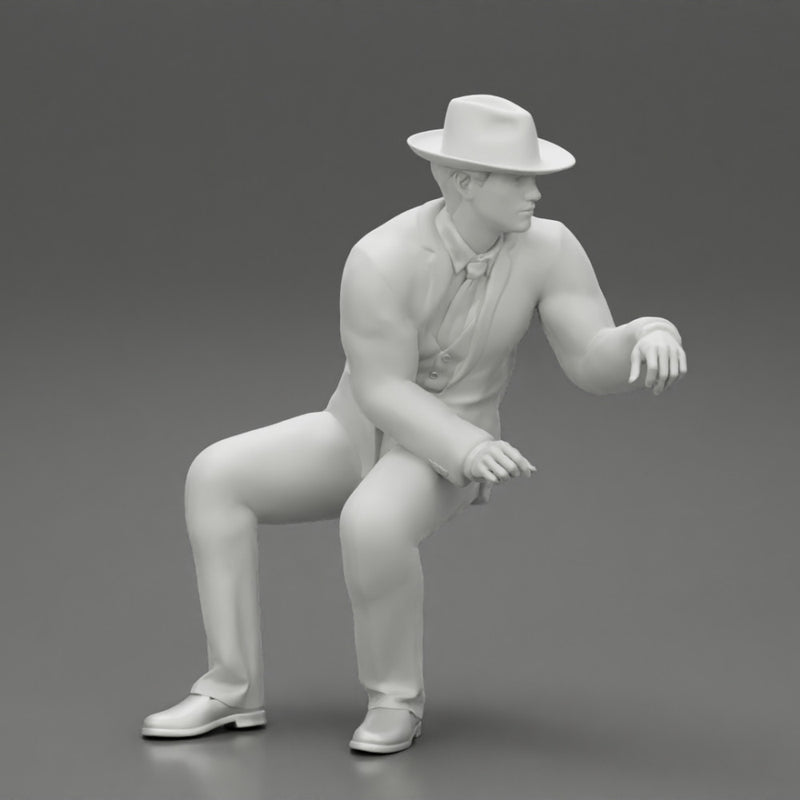 2 Models - businessman in hat sitting and holding briefcase of money - Only-Games
