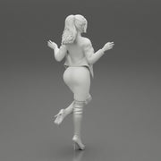 Beautiful Woman standing in one leg in mini dress and jacket - Only-Games