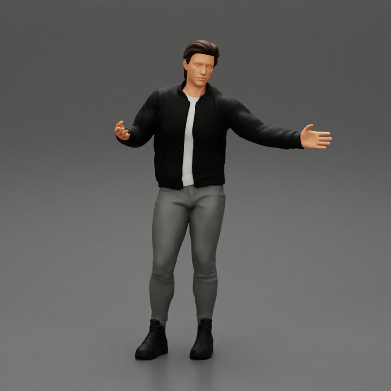 young man standing and explaining with hands - Only-Games