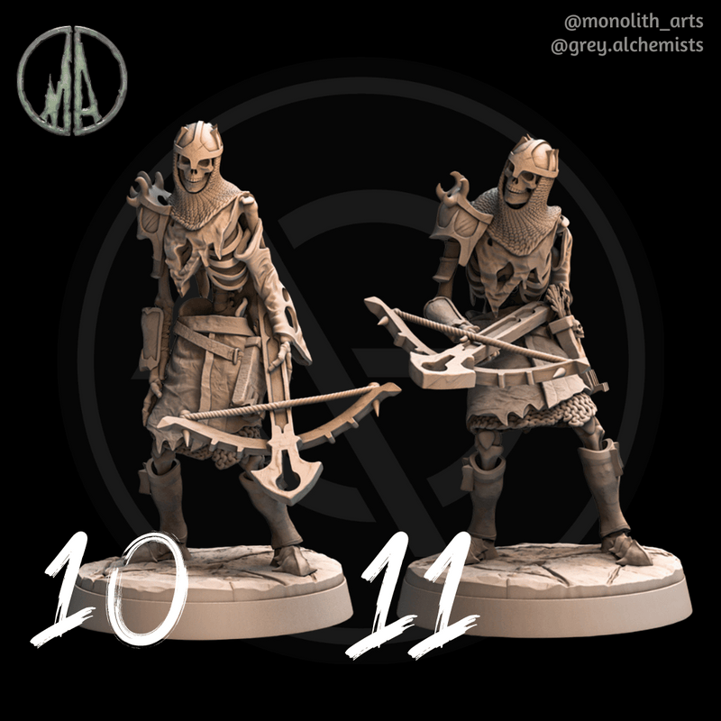 Skeleton Crossbowmen - 12 Poses - Fantasy Resin Miniatures in 32mm - DnD Monsters