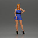 Confident Woman in Blue Dress Posing with Graceful Elegance - Only-Games