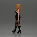 Stylish woman in black dress fishnet tights and boots - Only-Games