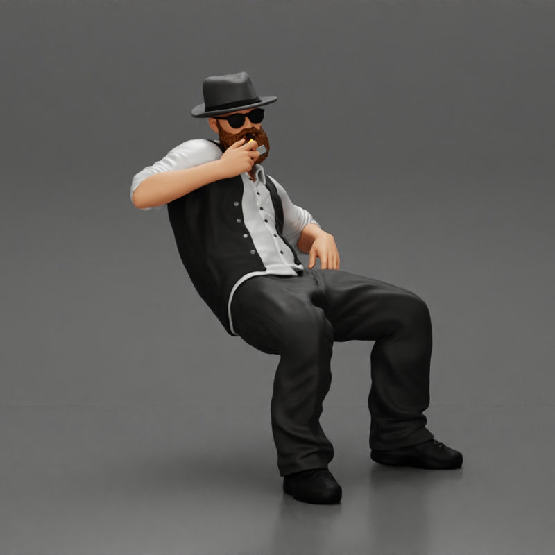 gagnster homie in beard and hat sitting holding lighter cigar while smoking - Only-Games