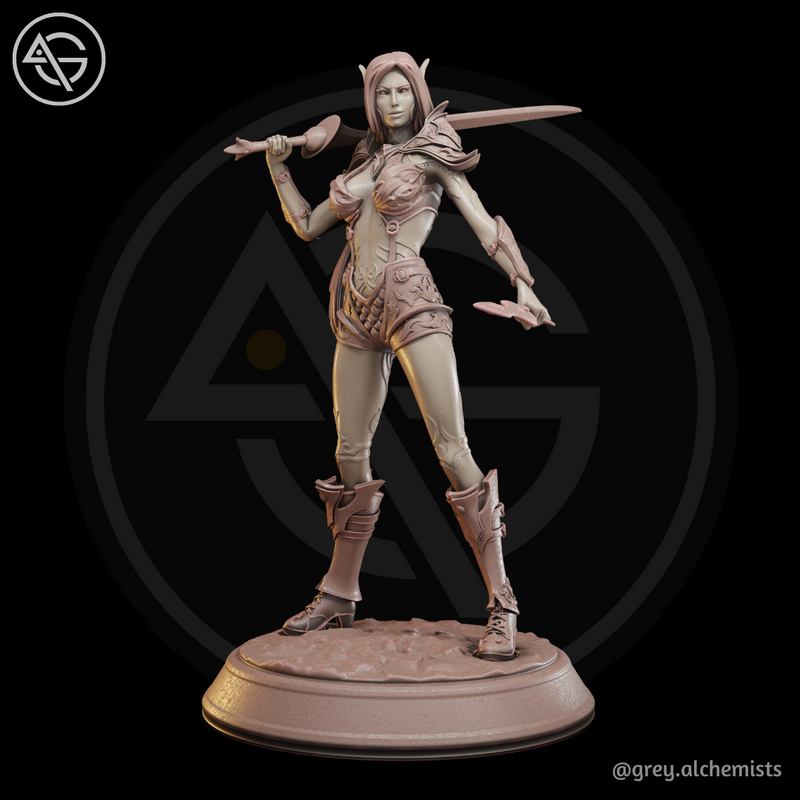 Rina the Drow Demon Hunter, Standing Pose - Fantasy Resin Miniature in 75mm - DnD