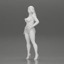 attractive woman posing in an open jacket and mini skirt next to a car with long hair - Only-Games