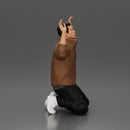 Asian gangster man in jacket sitting with his hands up ready to be arrested - Only-Games