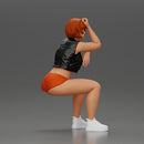 Sexy Girl in a Mini Leather Jacket and Shorts Sitting and Leaning with Her Hands - Only-Games