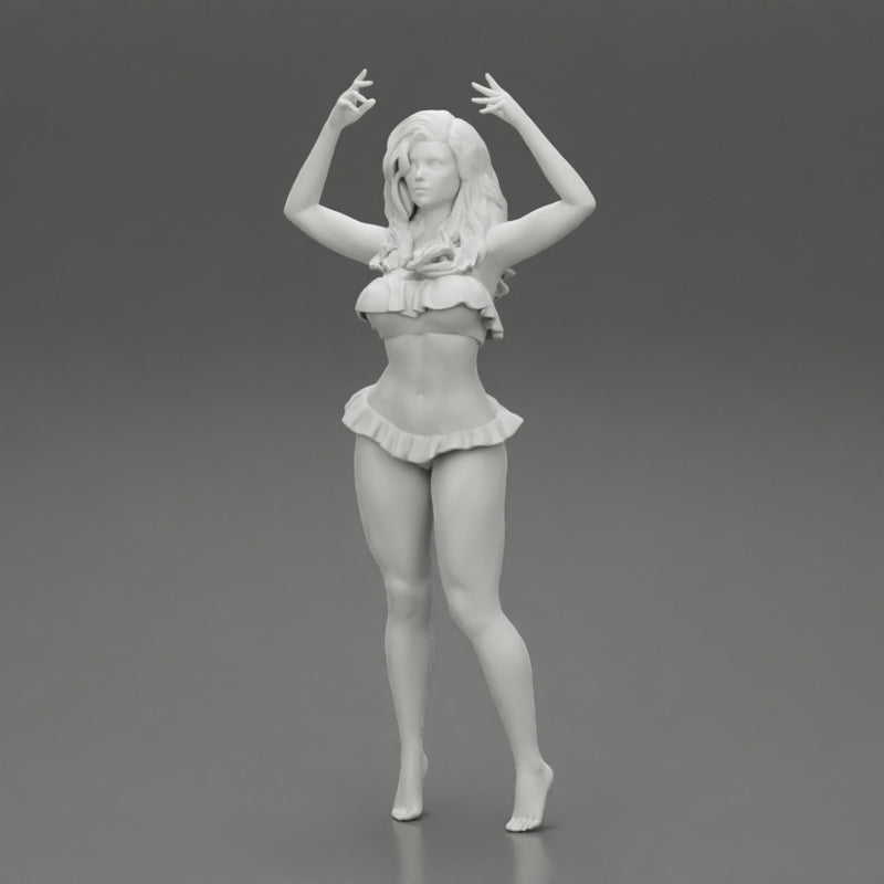 Hot beautiful woman in bikini standing with her arms raised up - Only-Games