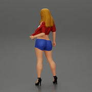 Sexy woman posing in short and shirt with open chest - Only-Games