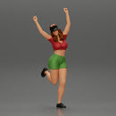 Happy girl in Mini shirt and tennis cap Standing on One Leg - Only-Games