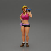 Sexy girl mechanic drinks water during a break - Only-Games