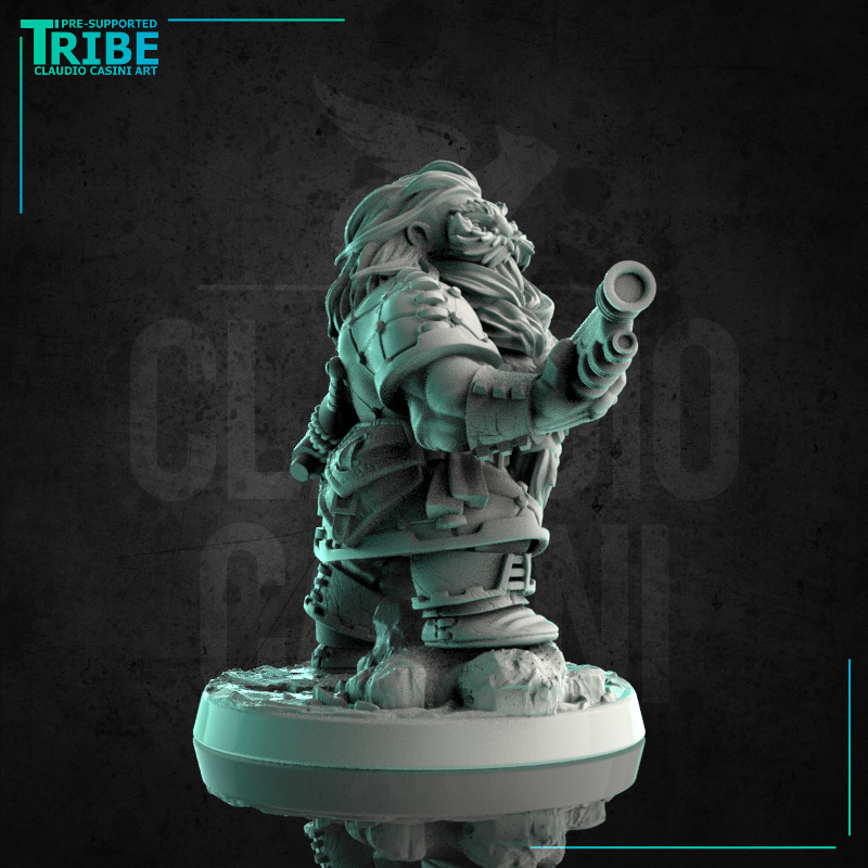 (0215) Male dwarf arquebusier hunter ranger with a harquebus - Only-Games