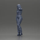 Elegant woman in purple outfit with crop top and heels - Only-Games