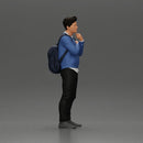 Confident Man with Backpack in Blue Sweater, Pondering Thoughts - Only-Games