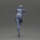 woman in an open long shirt and bikini, leaning with her hands against the wall - Only-Games