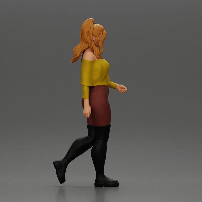 fashionable girl walking her dog, wearing a stylish shirt and long boots - Only-Games