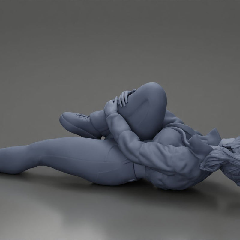 woman in mini jacket  lying on the floor touching her injured knee - Only-Games