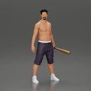 black afro gangster in shorts standing and holding a baseball bat - Only-Games