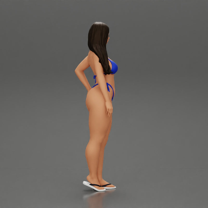 sexy girl in a bikini and sandals with sunglasses  standing putting her left hand on her hip - Only-Games