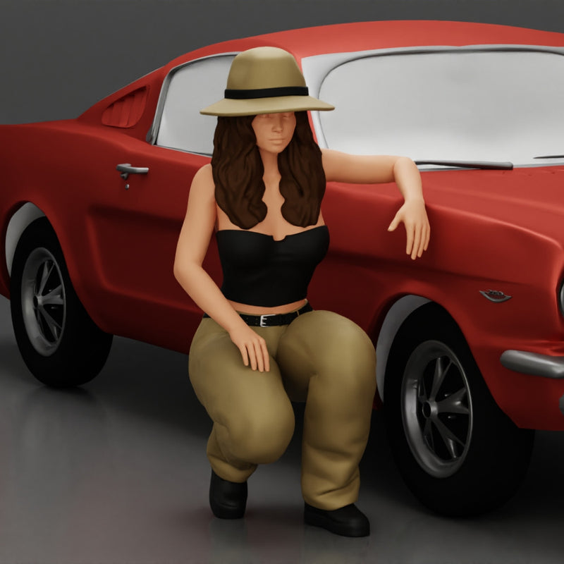 gangster homie lowrider girl in hat sitting beside car - Only-Games