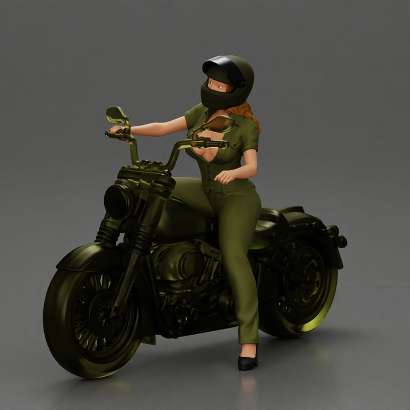 Motorcycle woman Rider in Military-Style Gear