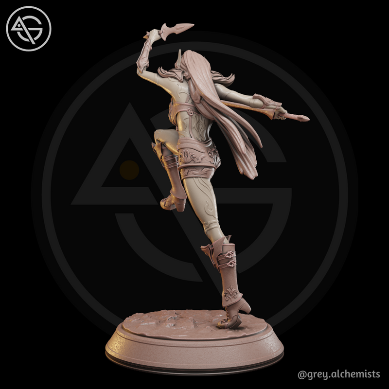 Rina the Drow Demon Hunter, Attack Pose 1 - Fantasy Resin Miniature in 75mm - DnD