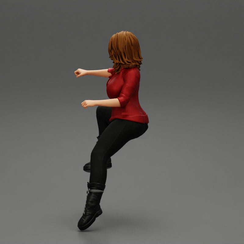 beautiful woman in jacket sitting and driving a motorbike - Only-Games