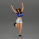 Happy girl in Mini shirt and shorts Standing on One Leg - Only-Games