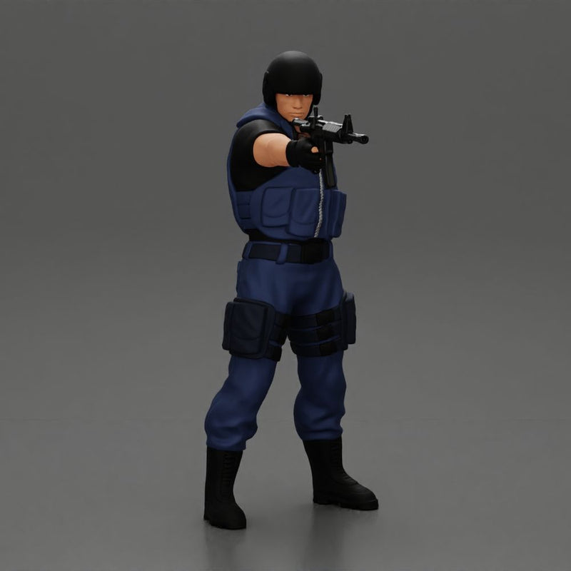 Military precision A man with tactical mastery holding a gun with one hand aimed at the enemy